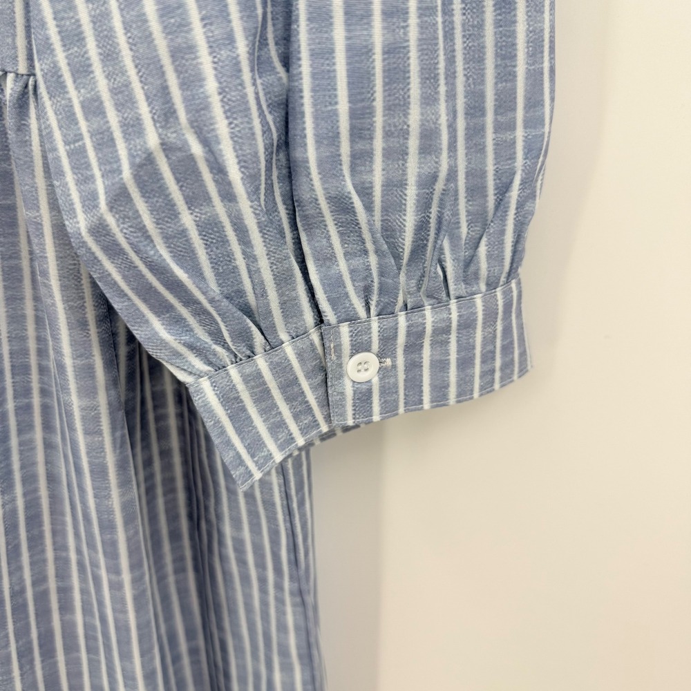 Blue White Striped Tiered Maxi Dress 3/4 Sleeve L Cottagecore Coastal Farmhouse - Picture 7 of 7